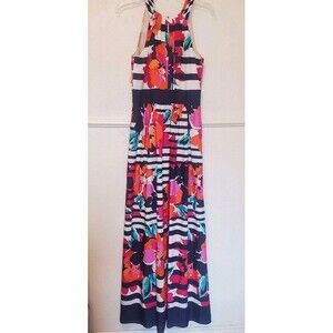 Eliza J Women’s Multicolor Striped Floral Maxi Dress Halter Pocket Size 6